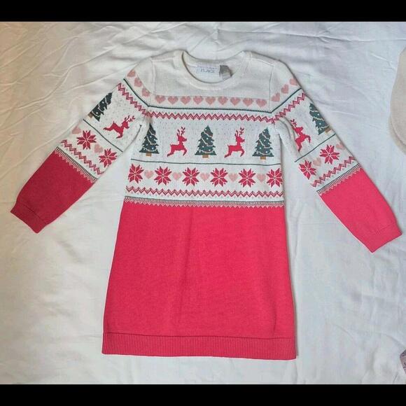 The Children's Place RED Christmas Fair Isle Sweater Dress Tunic Size 5T - Picture 1 of 4